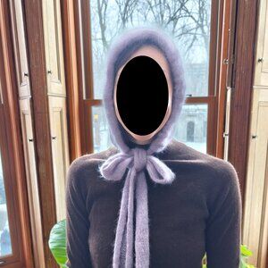 Handmade Big Bow Bonnet - Hand Knit - Lavender